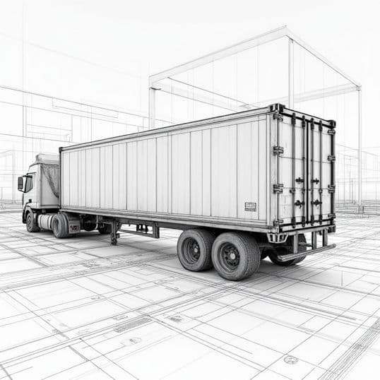 A drawing of a container on a trailer