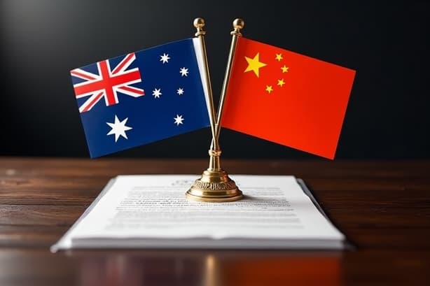 Australian and Chinese flags on a trade document