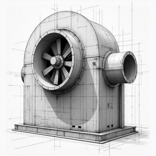 A drawing of an industrial fan housing