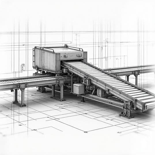 A drawing of a conveyor and transfer table