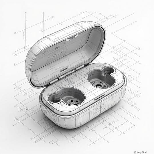 A drawing of an earphone charging case