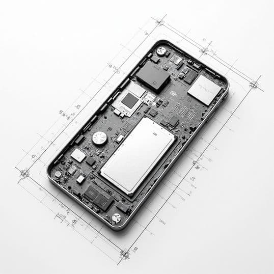 A drawing of a handset's internal assembly